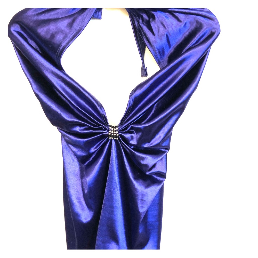 Blue satin halter top